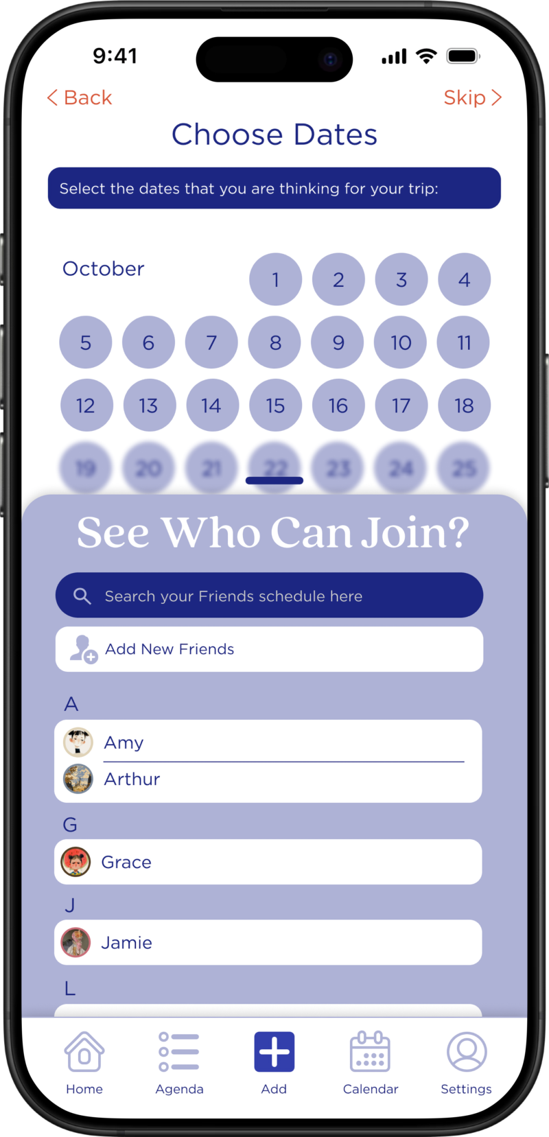 Start A New Trip - Add Friends And Check Calendar Step 2