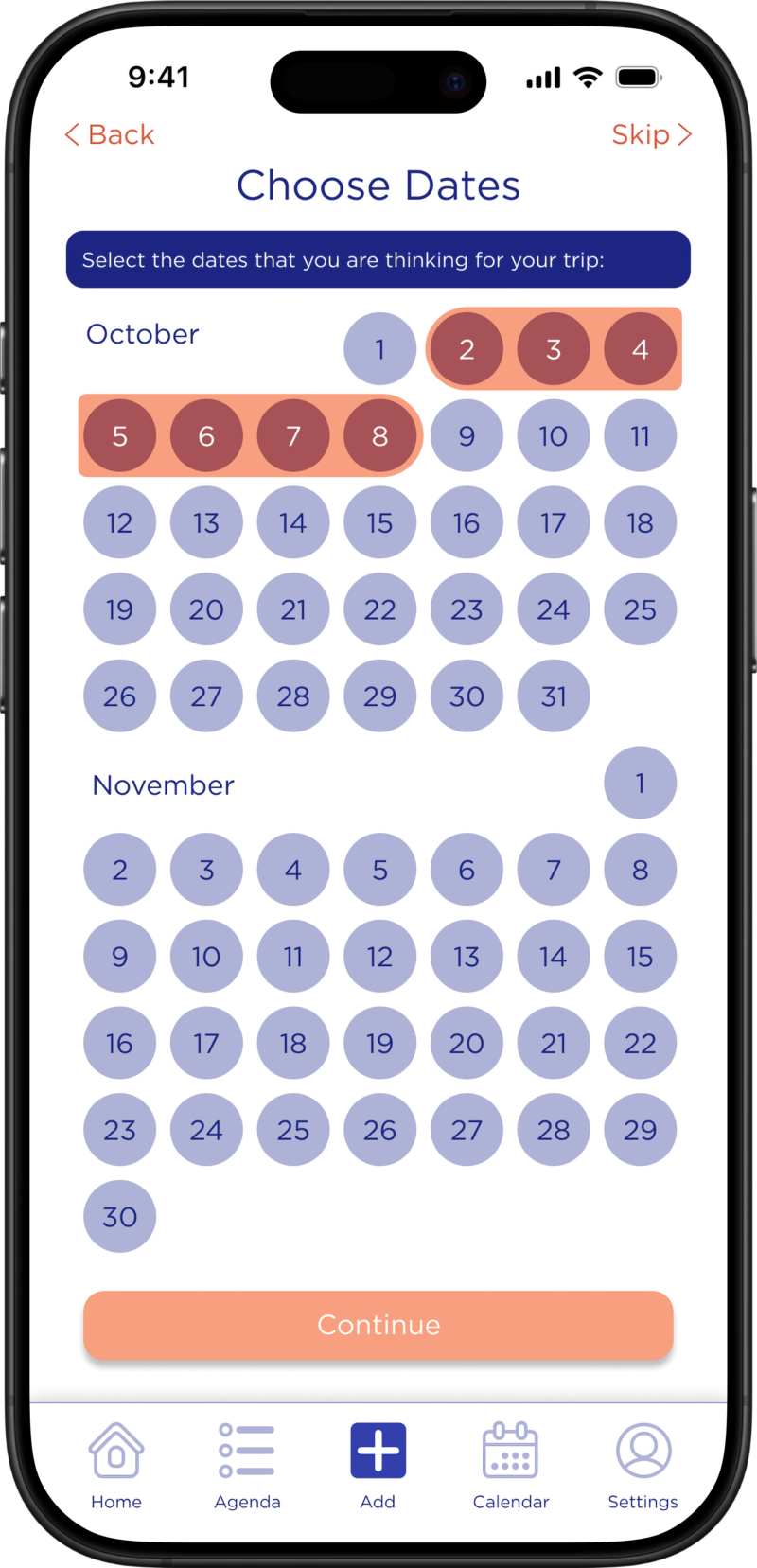 Start A New Trip - Confirm Dates Step 2